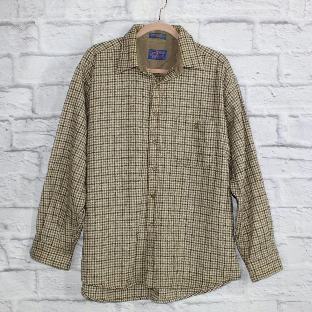 Vintage! Pendleton Wool Elbow Patch Flannel Button-Down Shirt Size XL - Picture 1 of 9